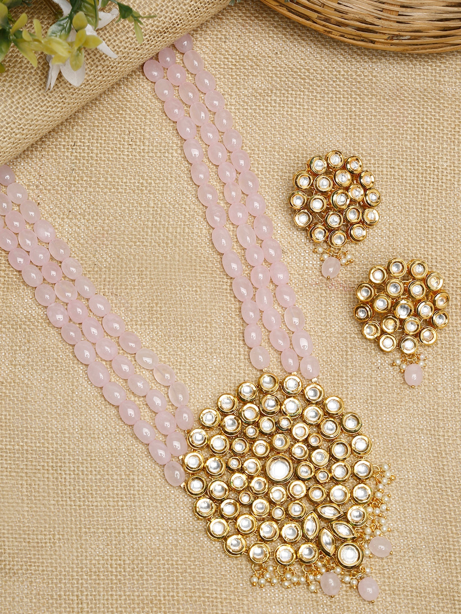 Kundan Neckpiece With Earrings - Ruby Raang