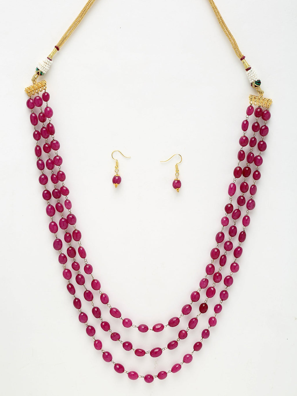 Layered Maroon Neckpiece With Earrings - Ruby Raang