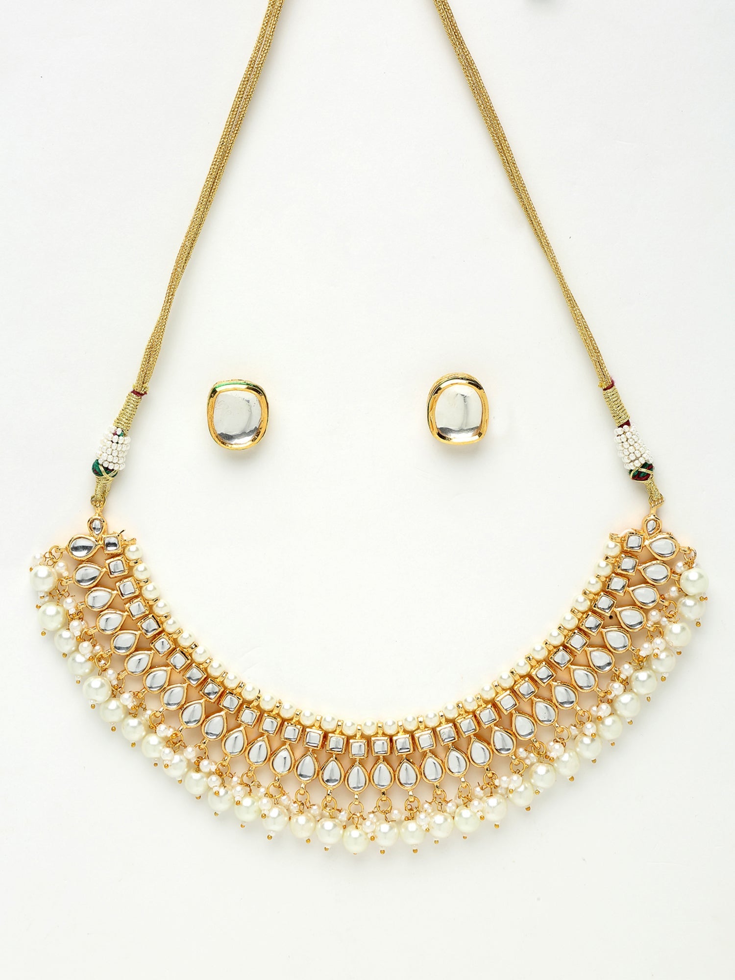 Kundan Choker With Pearls & Studs - Ruby Raang