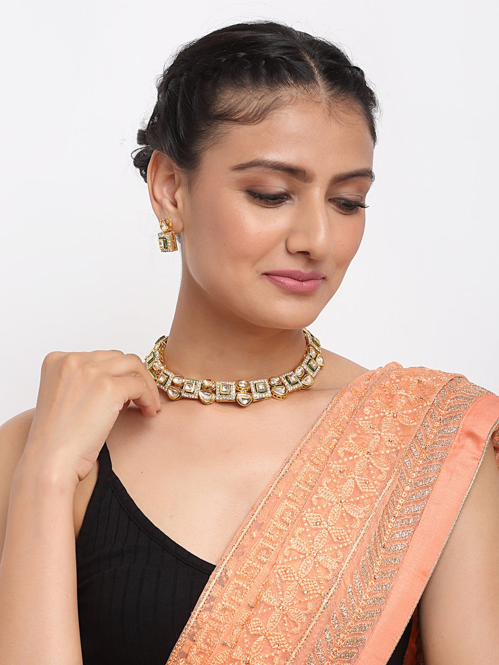 Kundan Choker With Studs - Ruby Raang