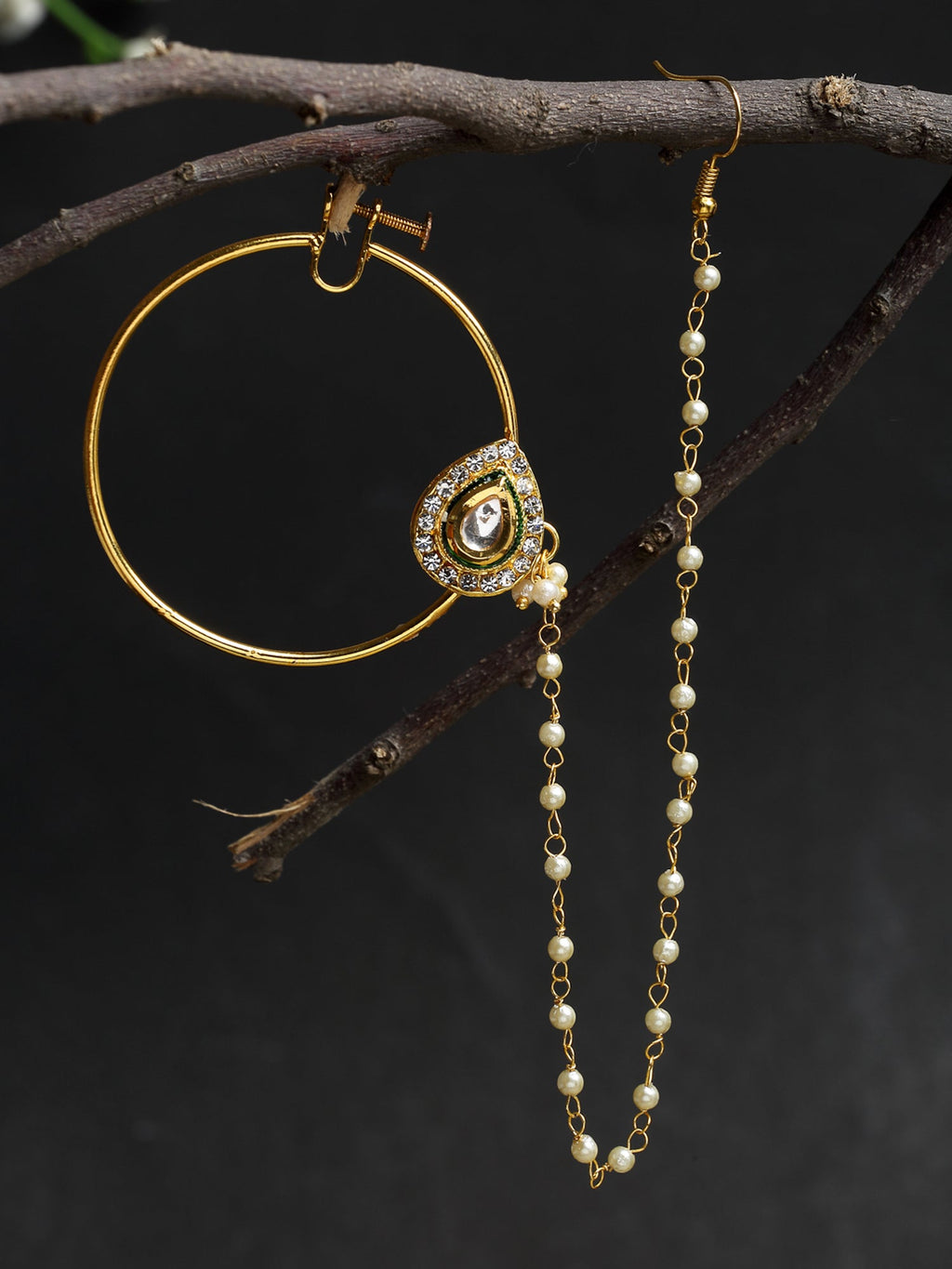 Maharani Kundan Nose Ring - Ruby Raang
