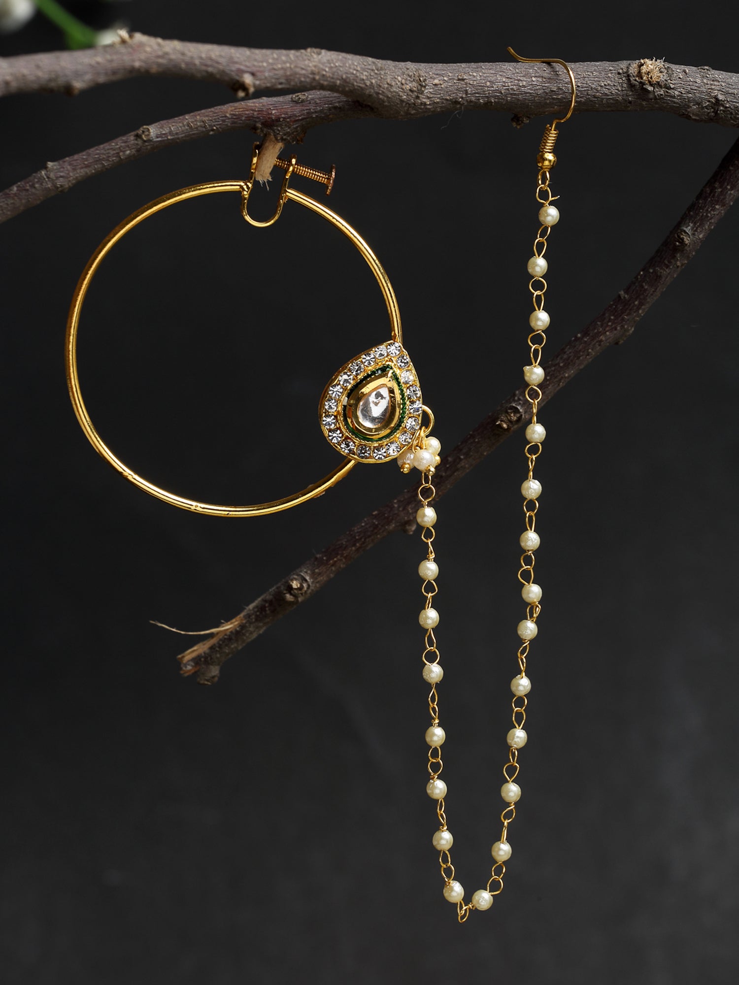 Maharani Kundan Nose Ring - Ruby Raang