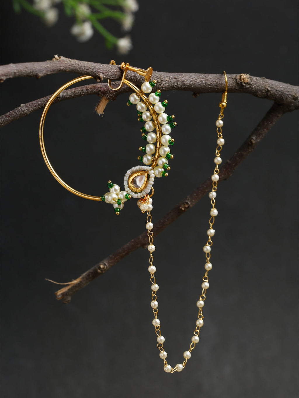 Maharani Kundan Nose Ring - Ruby Raang