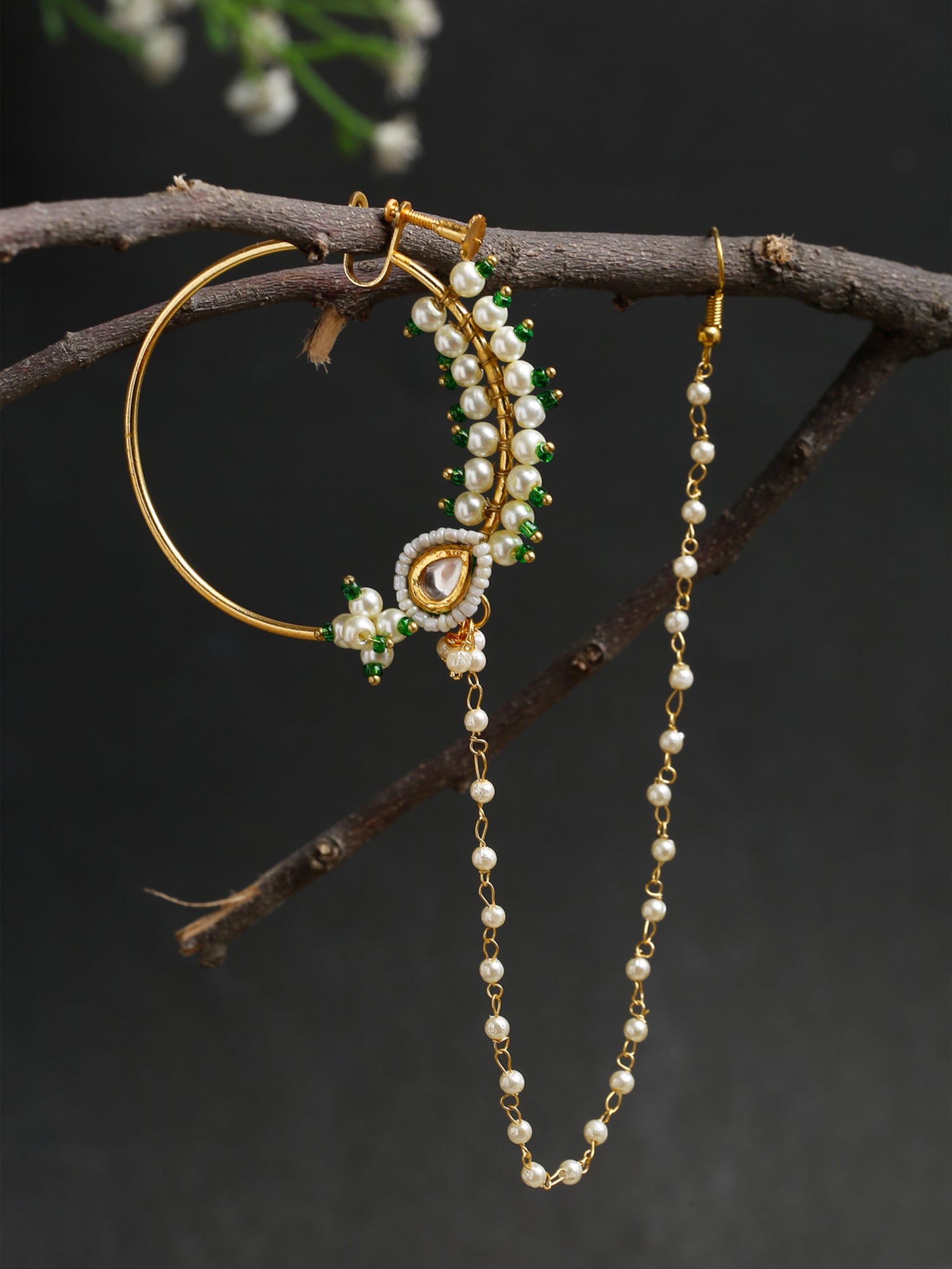 Maharani Kundan Nose Ring - Ruby Raang