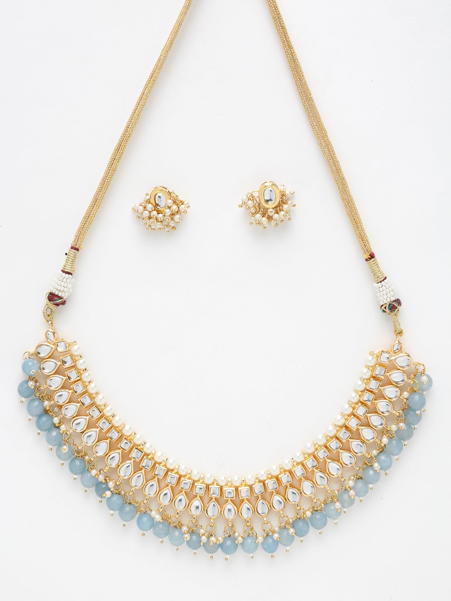 Stone Kundan Choker With Studs - Ruby Raang