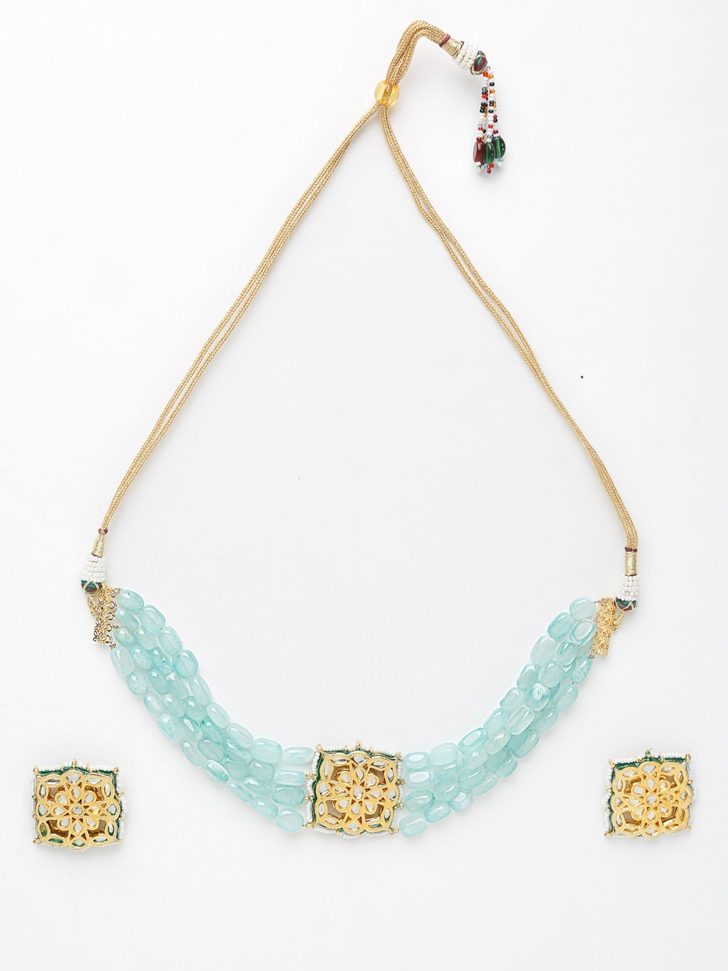 Stone Kundan Choker With Studs - Ruby Raang