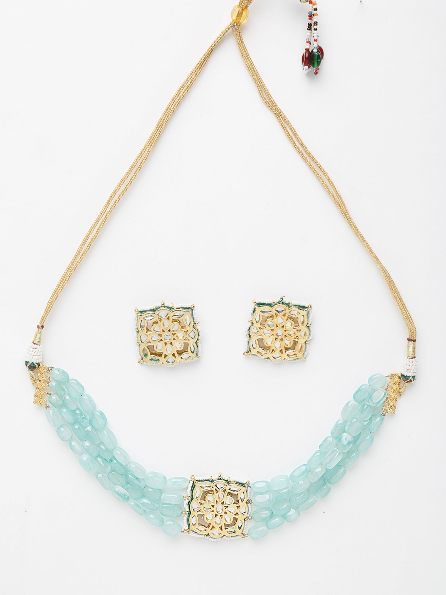 Stone Kundan Choker With Studs - Ruby Raang