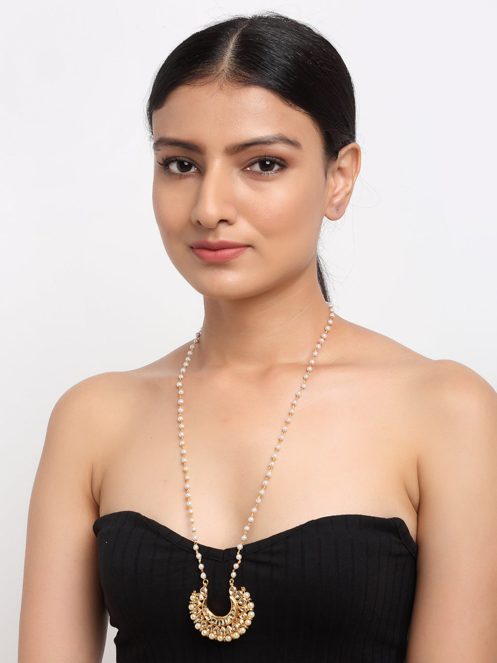 Long Kundan Pearl Neckpiece - Ruby Raang