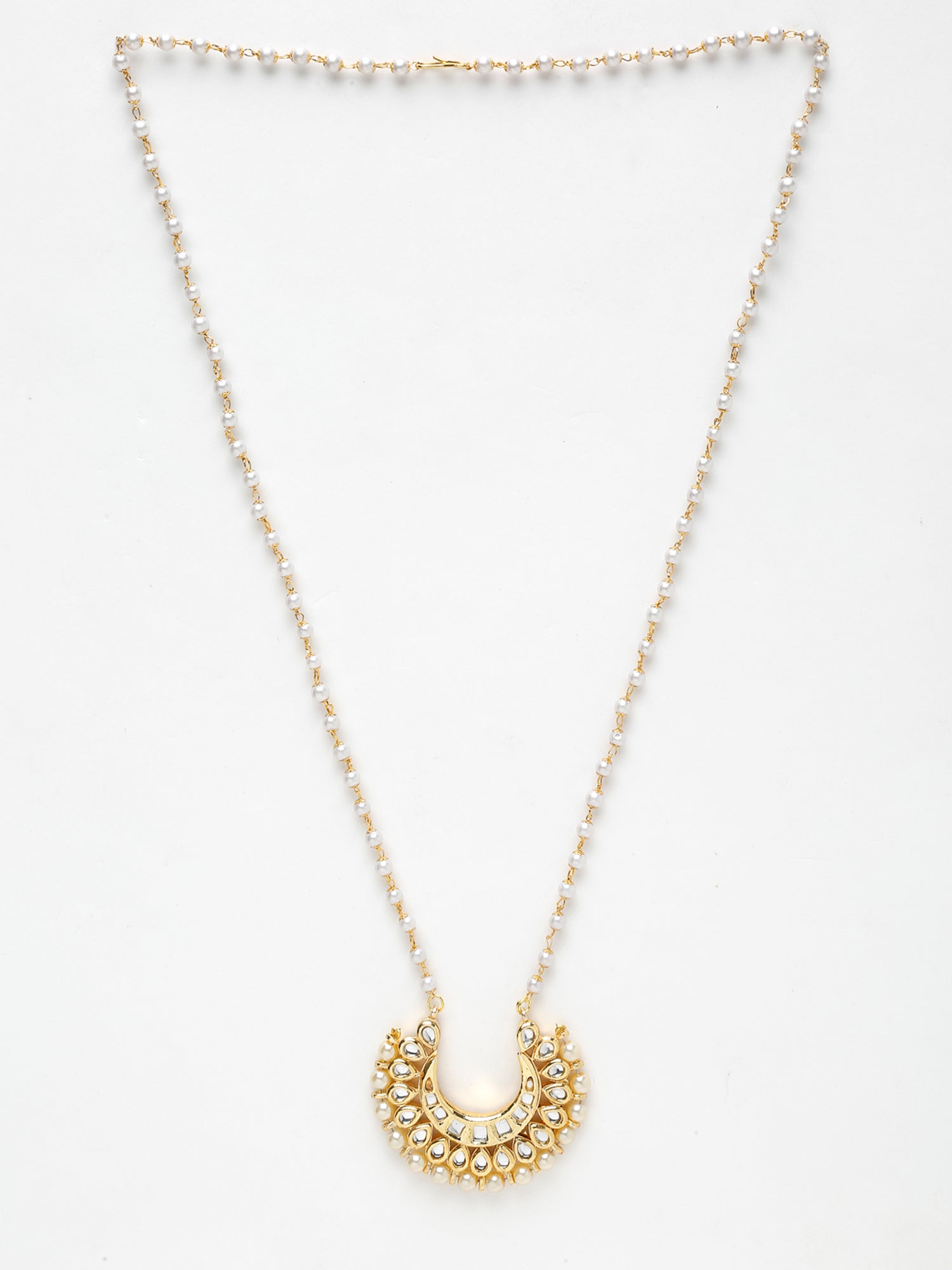 Long Kundan Pearl Neckpiece - Ruby Raang