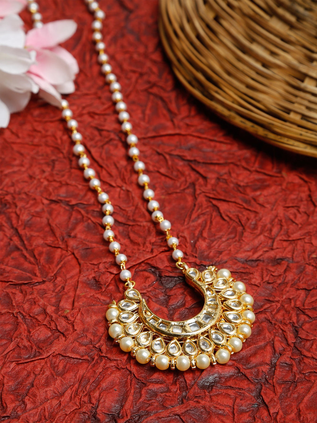 Long Kundan Pearl Neckpiece - Ruby Raang