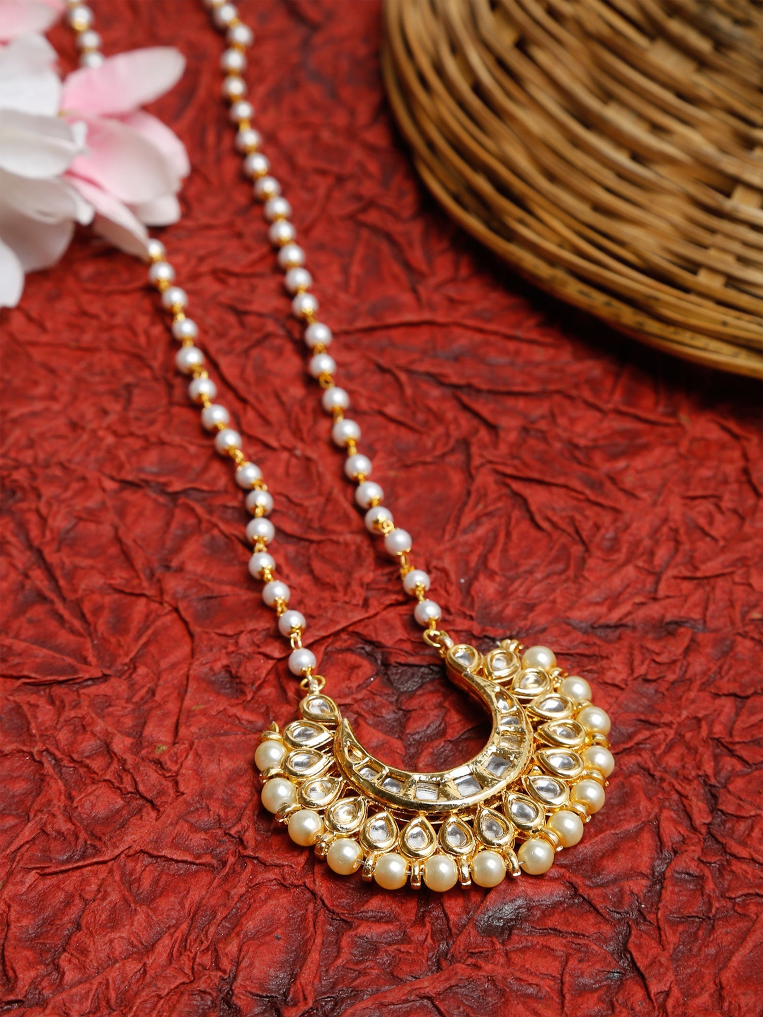 Long Kundan Pearl Neckpiece - Ruby Raang