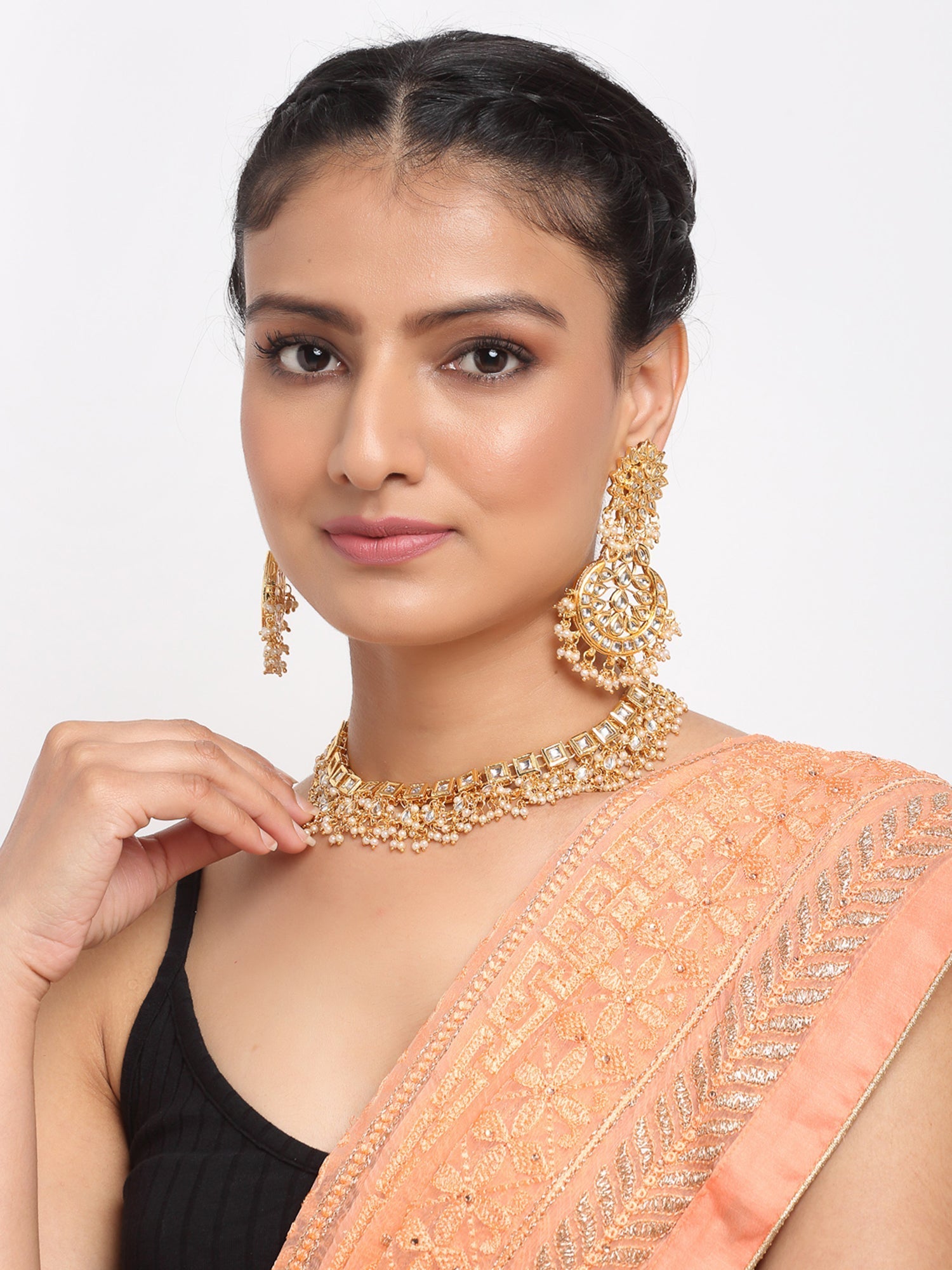 Stone Kundan Choker With Studs - Ruby Raang