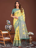 Shree Shyam Fashion Linen Cotton Yellow Saree