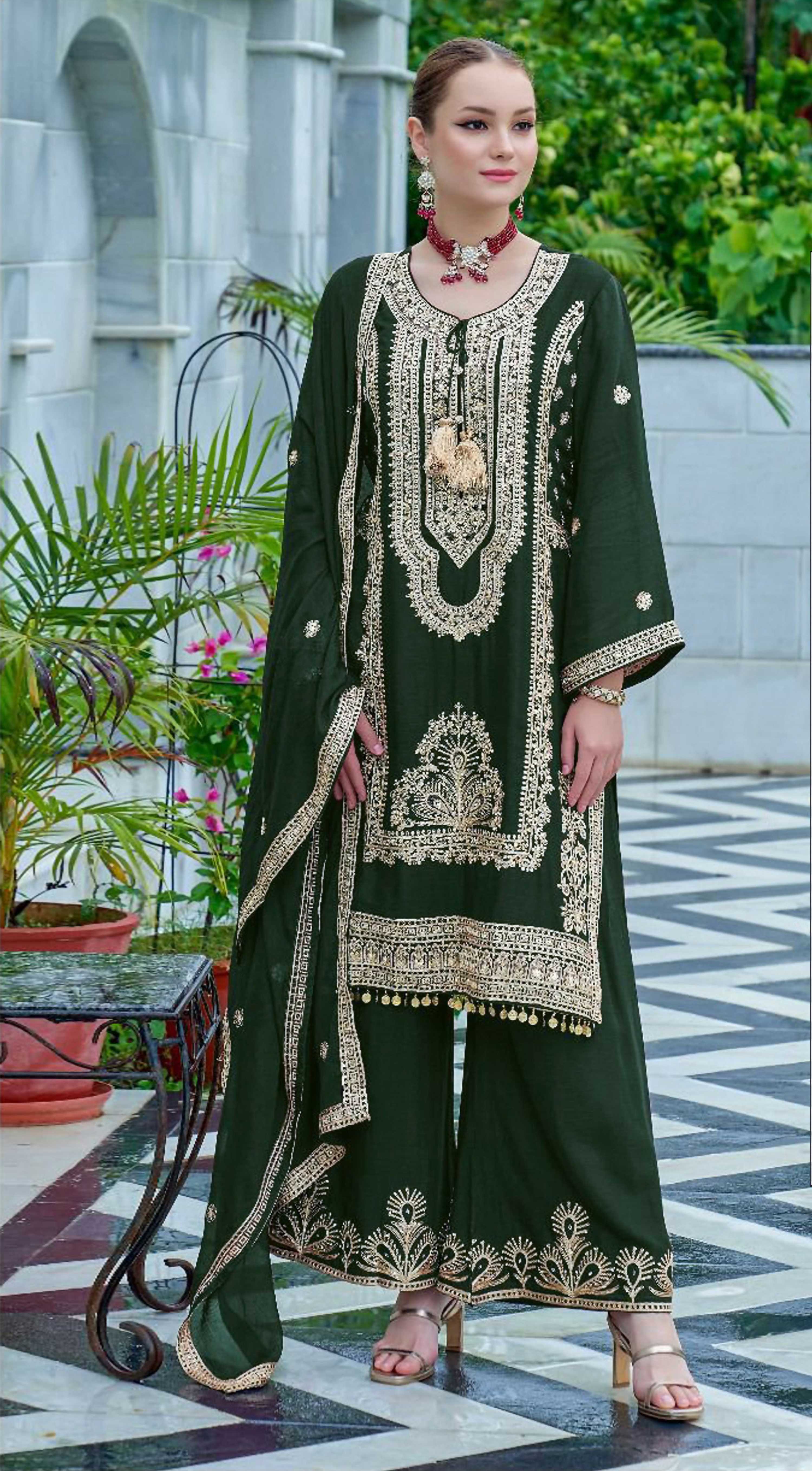 Vastranavya Heavy Chinon With Embroidery Coding Sequence with Real Mirror Work Pakistani Suits