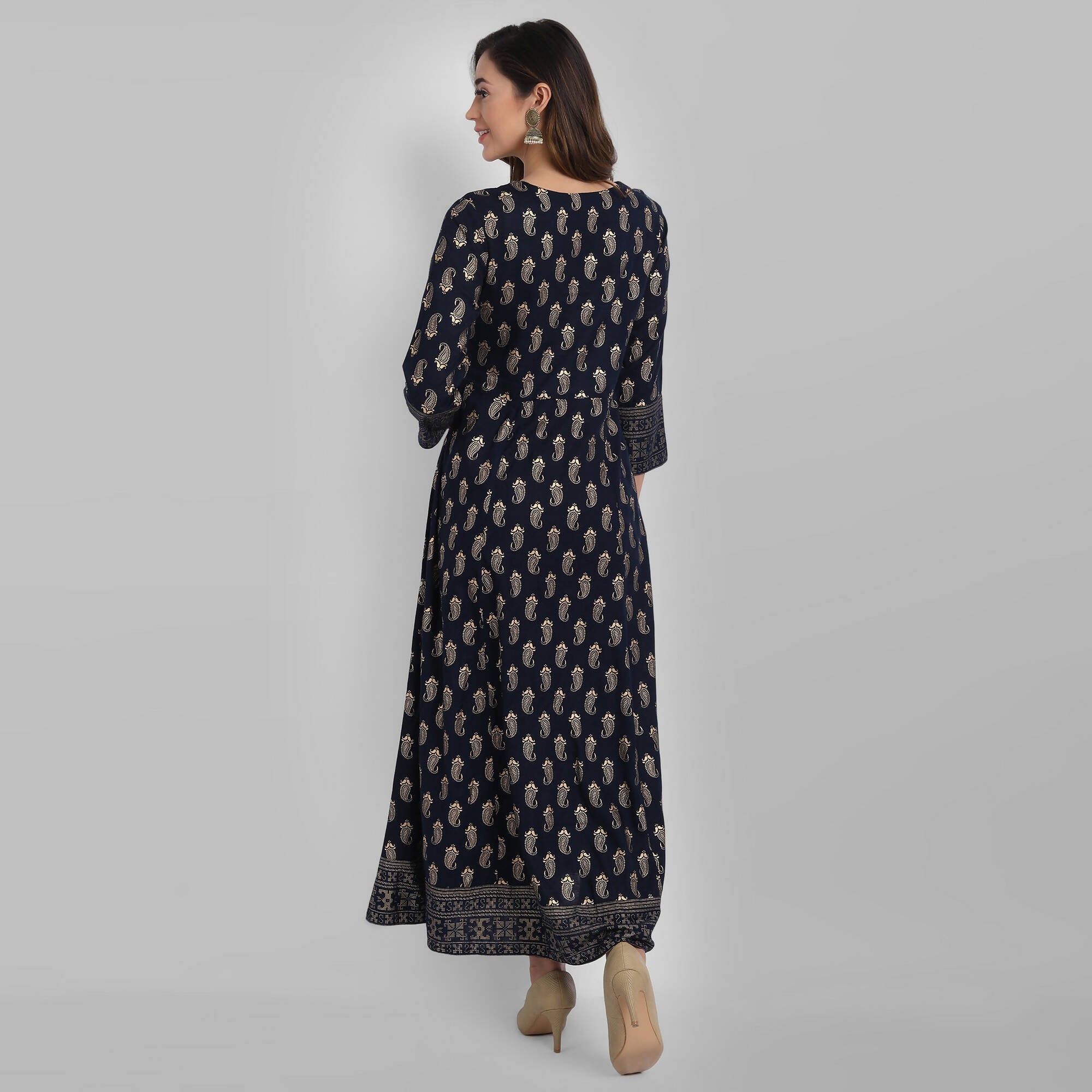 Juniper Women's Navy Rayon Printed Flared Dress
