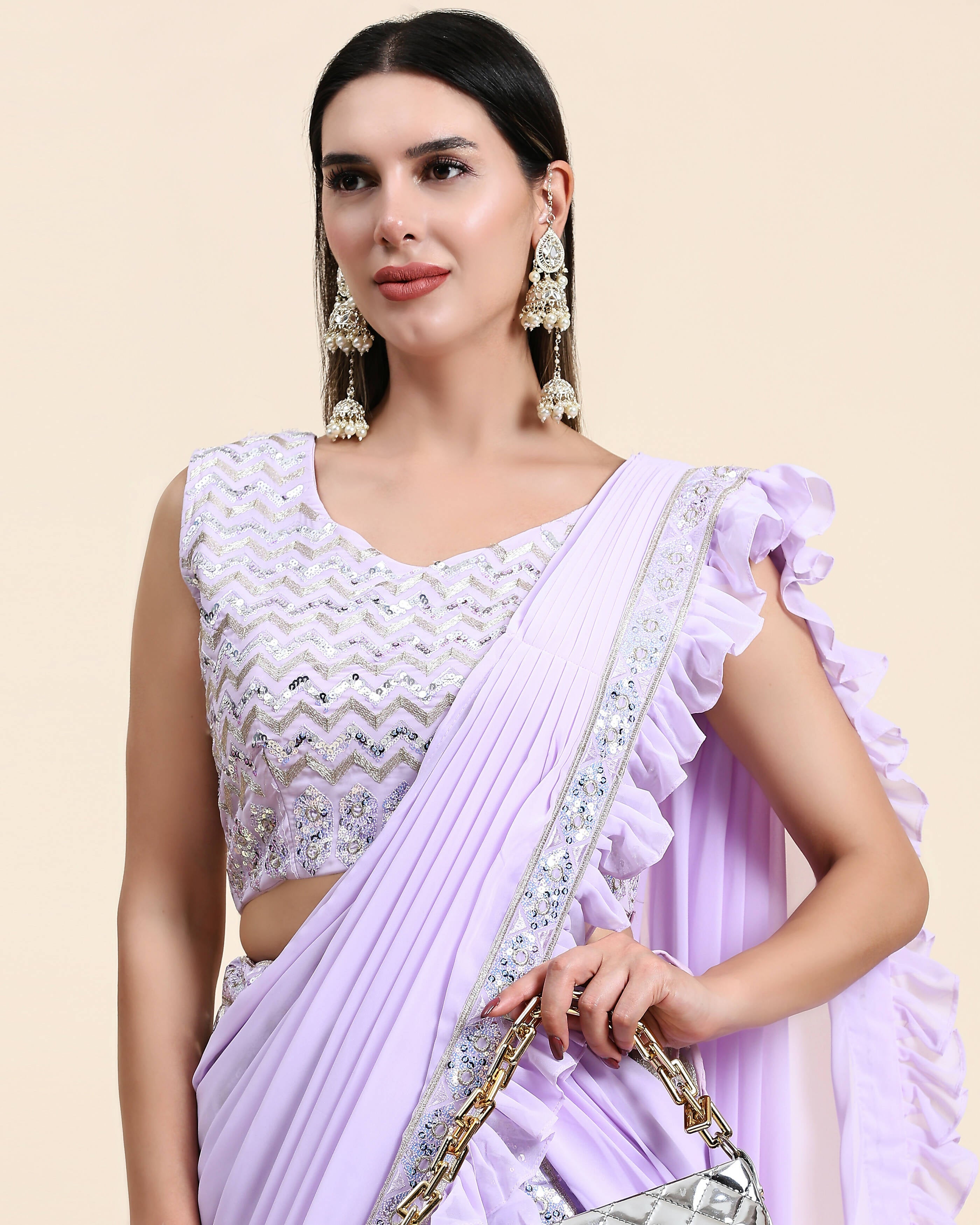 Lavender Pure Viscose Georgette Thread With Sequins Embroidery Work Lehenga Choli With Dupatta - Tanya