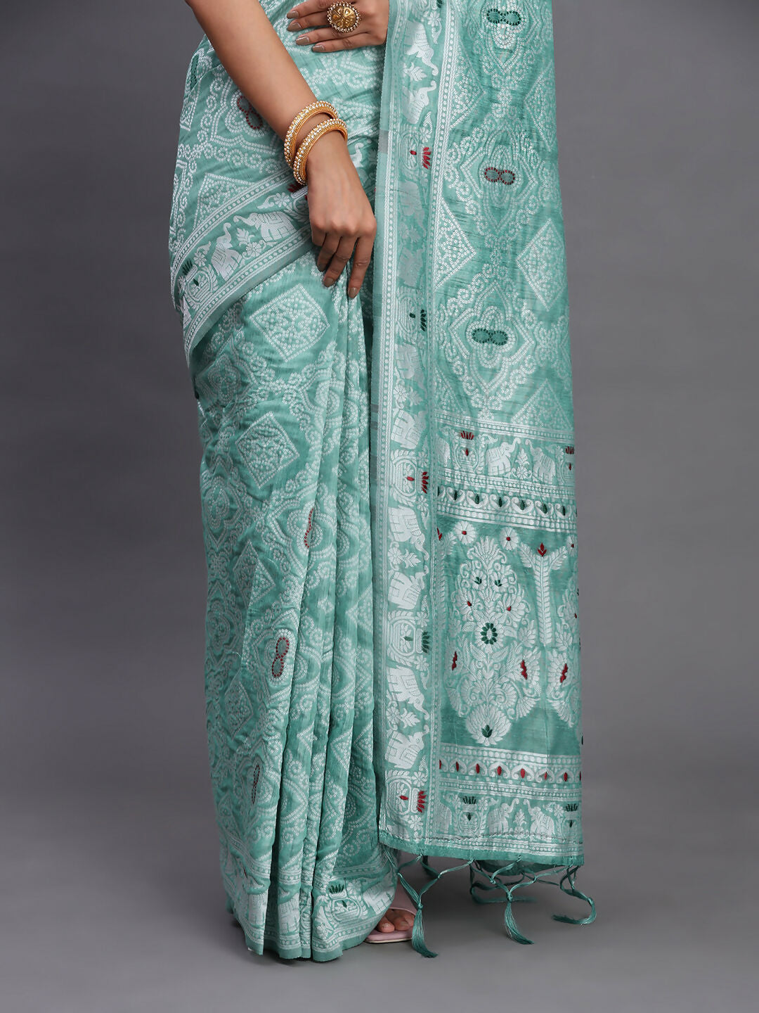 Shree Shyam Fashion Linen Cotton Sea Green Saree