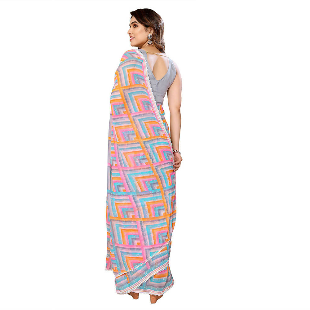 Women's Partywear Designer Grey Georgette Fancy Saree - Satrangi