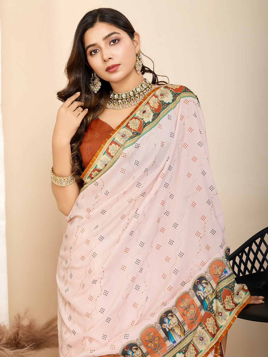 Orange Muslin Cotton Designer Digital Printed Saree - Lavisha