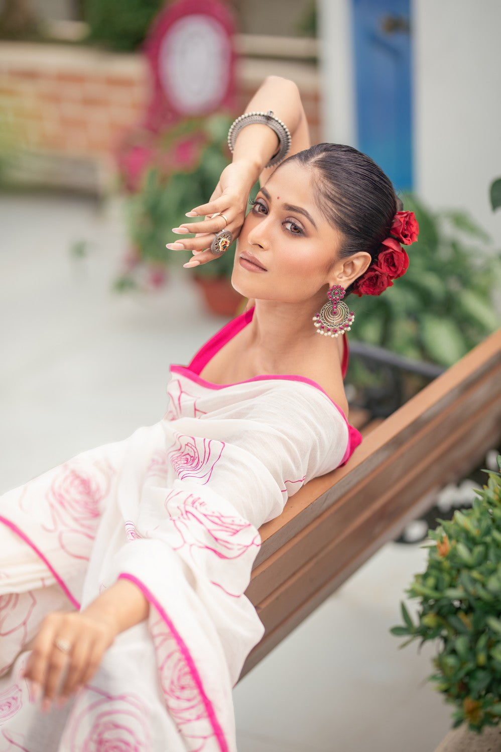 Very Much Indian Mastaani - Pure Mul Cotton Handloom Saree with Beautiful Rose Prints - Pink