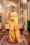 Very Much Indian Mastaani - Pure Mul Jamdhani Cotton Handloom Saree with Beautiful Heart Weaves - Yellow
