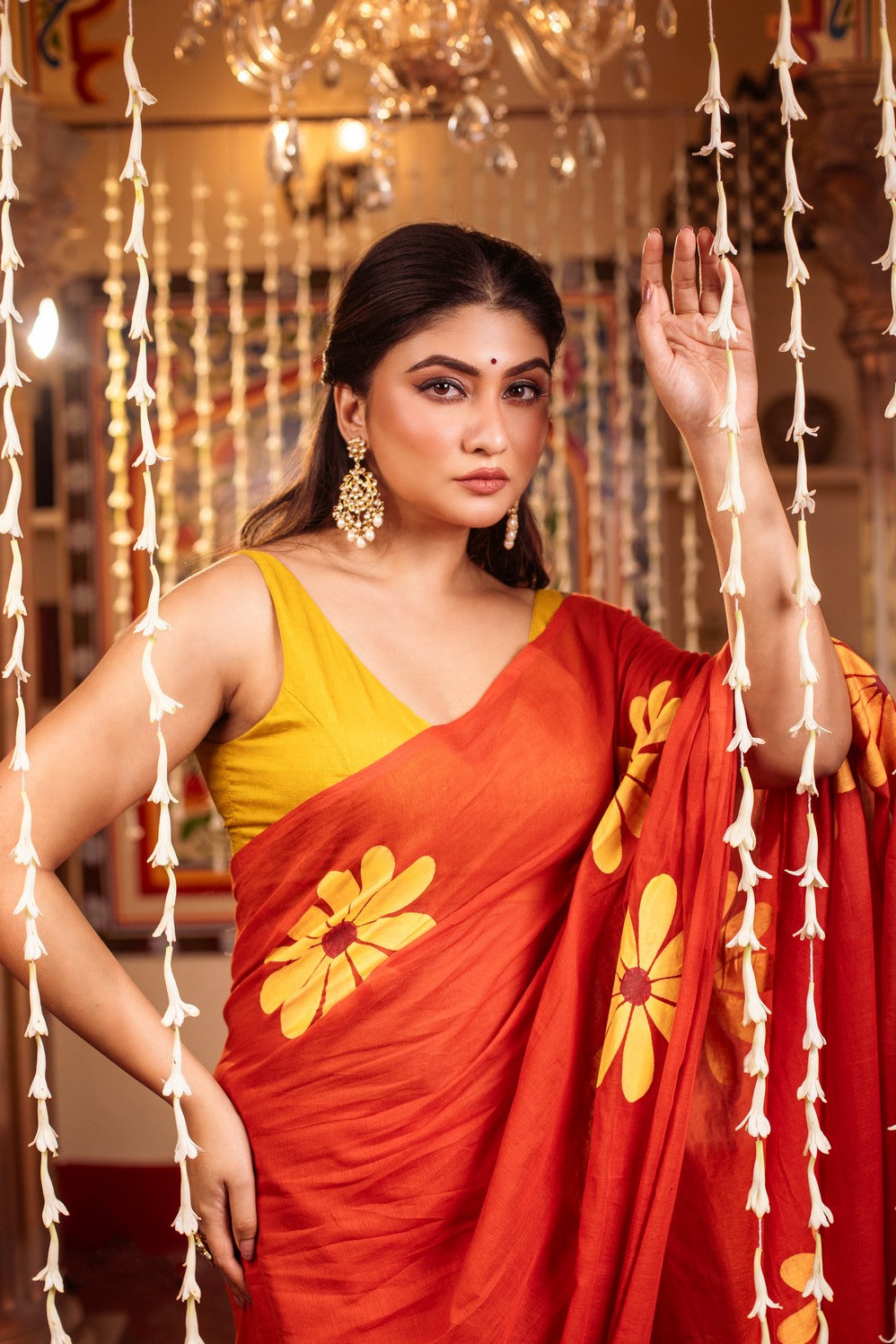 Very Much Indian Mastaani - Pure Mul Cotton Handloom Saree with Beautiful Floral Handpaint - Red