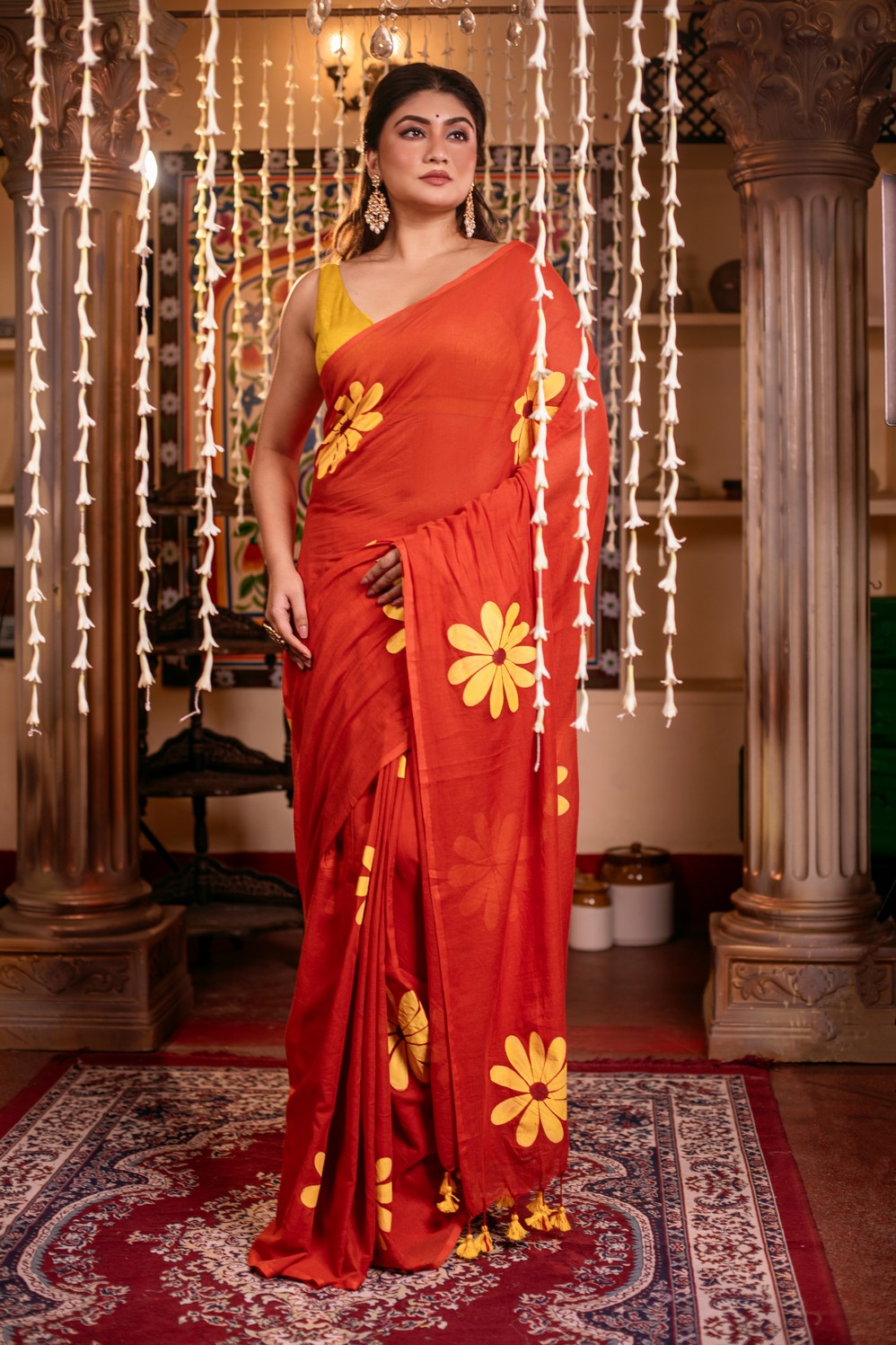 Very Much Indian Mastaani - Pure Mul Cotton Handloom Saree with Beautiful Floral Handpaint - Red