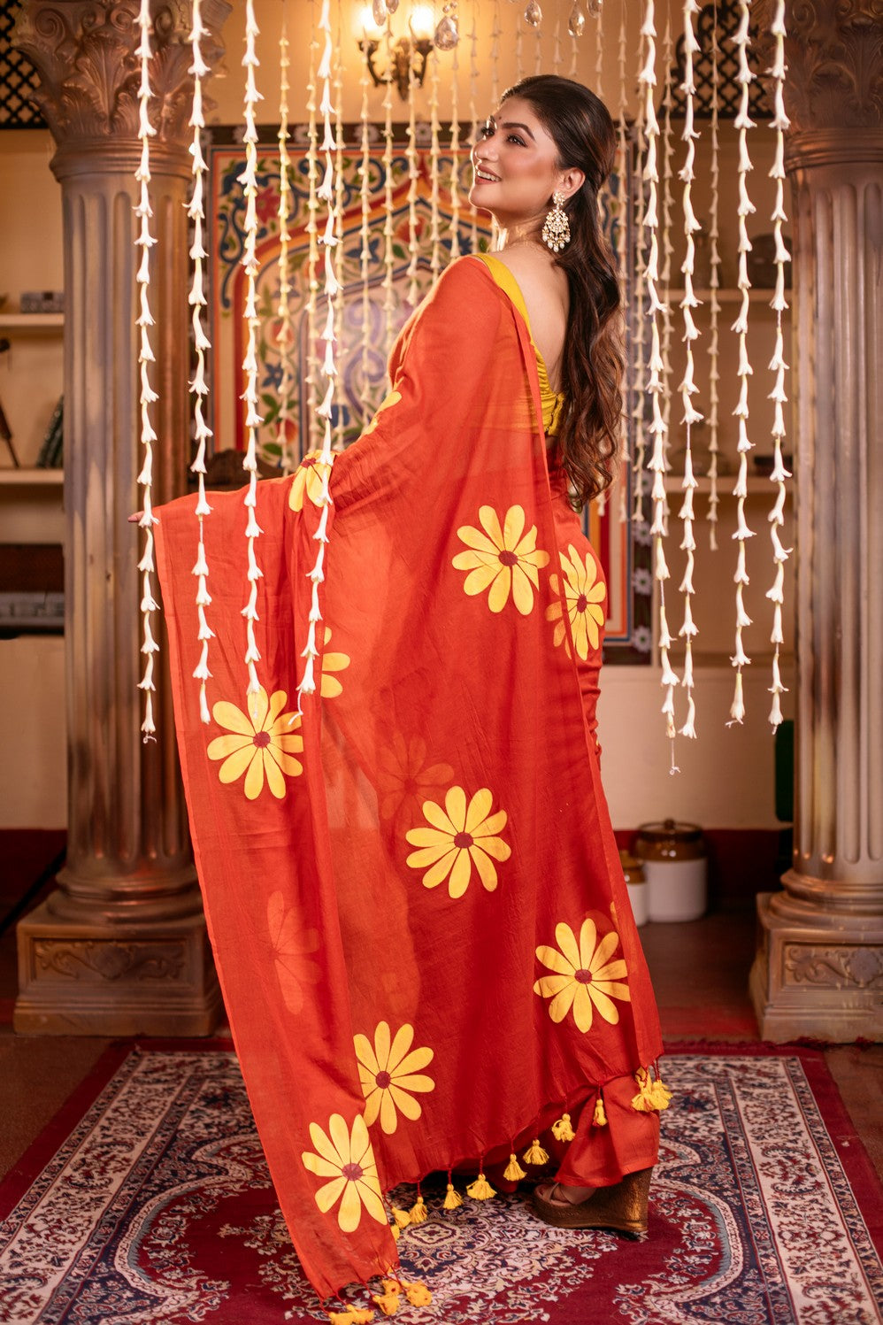 Very Much Indian Mastaani - Pure Mul Cotton Handloom Saree with Beautiful Floral Handpaint - Red