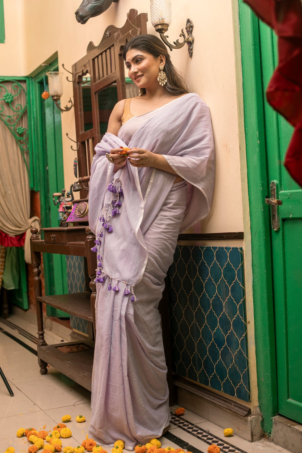 Very Much Indian Mastaani - Pure Mul Cotton Handloom Saree - Lilac