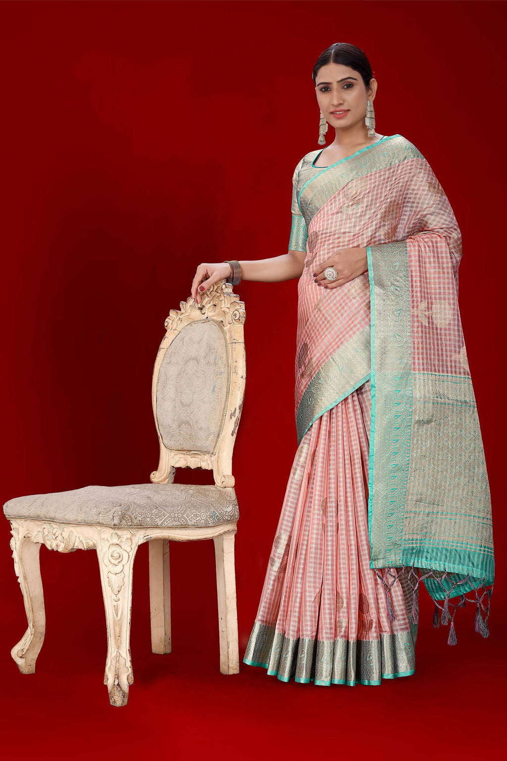 Pink Soft Organza Woven Design Saree With Unstitched Blouse Piece - Zaara