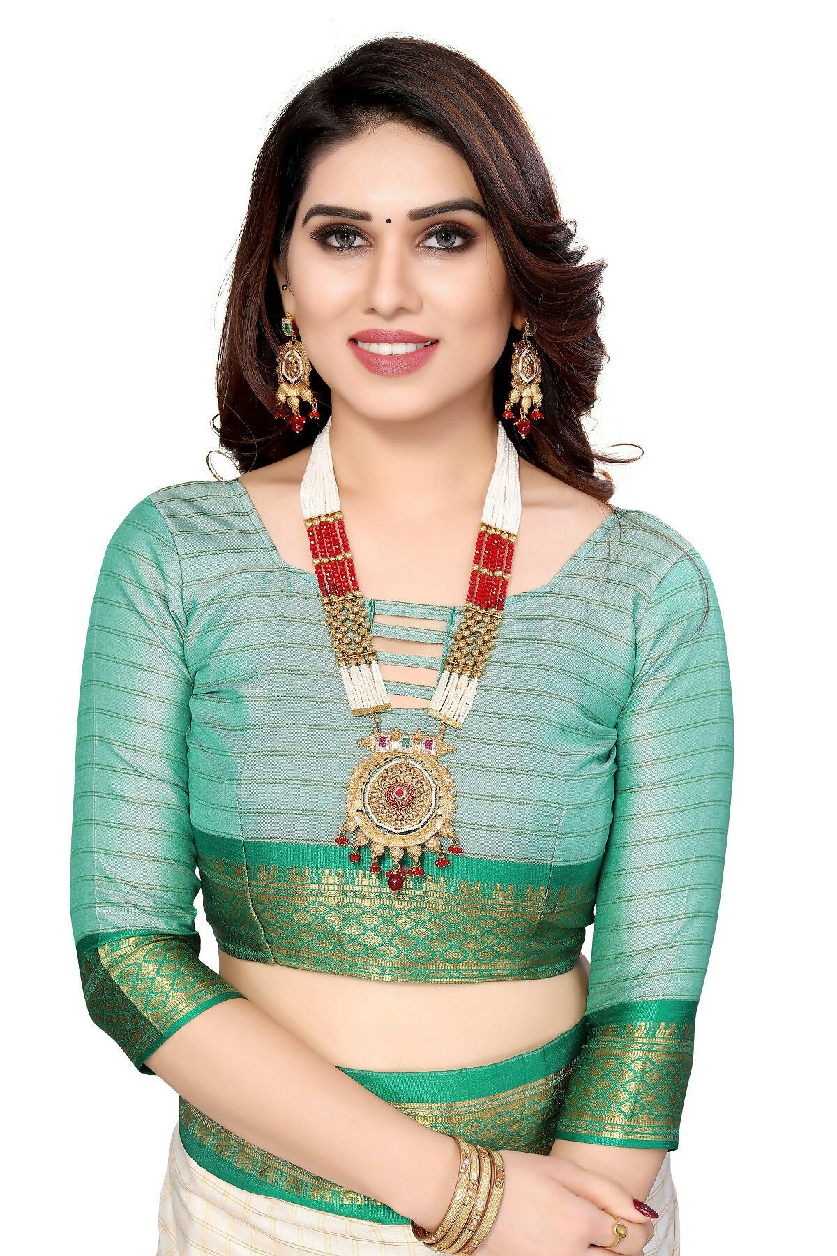 Vamika Weaving White Cotton Silk Saree (DEVAL GREEN)