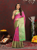 Lorenvalley Fashion Pink Cotton Woven Design Zari Meenakari Weaving Saree