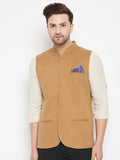 Even Apparels Brown Polyester Men's Nehru Jacket-Contrast Lining-Inbuilt Pocket Square