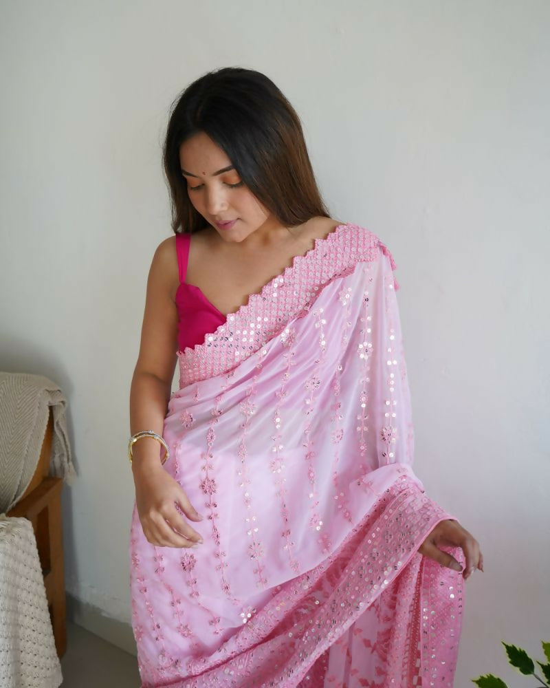 Vamsee Vani Pink Georgette Saree
