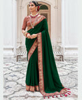 Green Vichitra Solid Saree With Unstitched Blouse Piece - Juhi