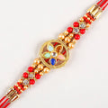 Flower Design Kundan Rakhi and Kaju Rolls Box