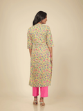 Aramya Straight Soft Cotton Floral Print Women's Kurta Set - Yellow