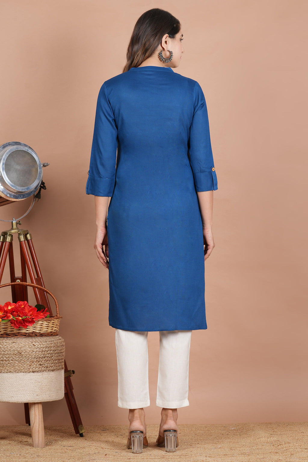 House of RP Women's Grey Rayon Solid Frontslit Kurta