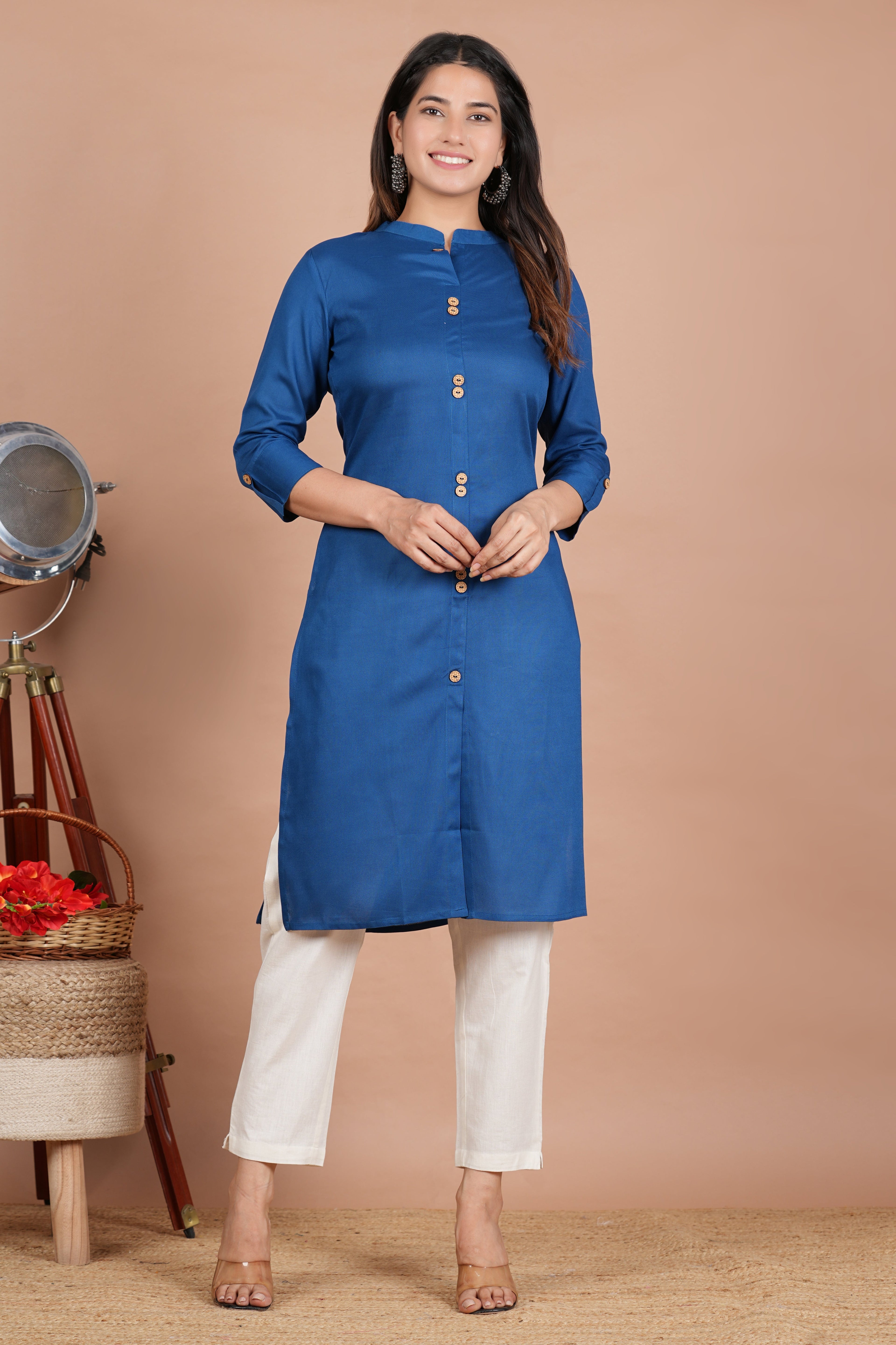 House of RP Women's Grey Rayon Solid Frontslit Kurta