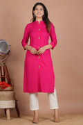 House of RP Women's Pink Rayon Solid Frontslit Kurta