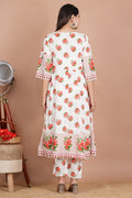 House of RP Women's Off-White Floral Cotton Kurta, Pant Set