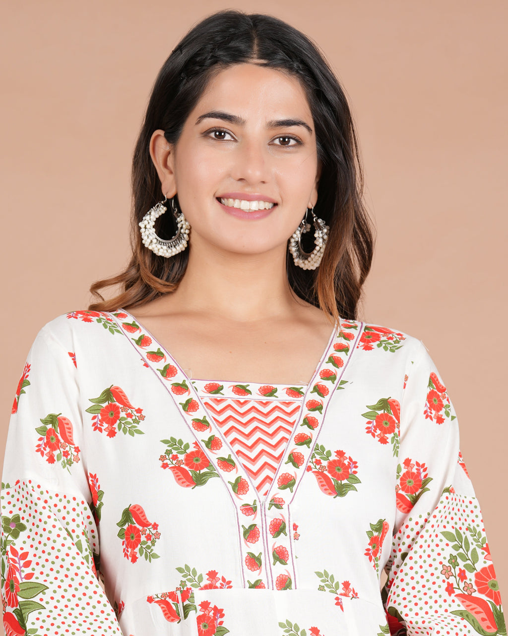 House of RP Women's Off-White Floral Cotton Kurta, Pant Set