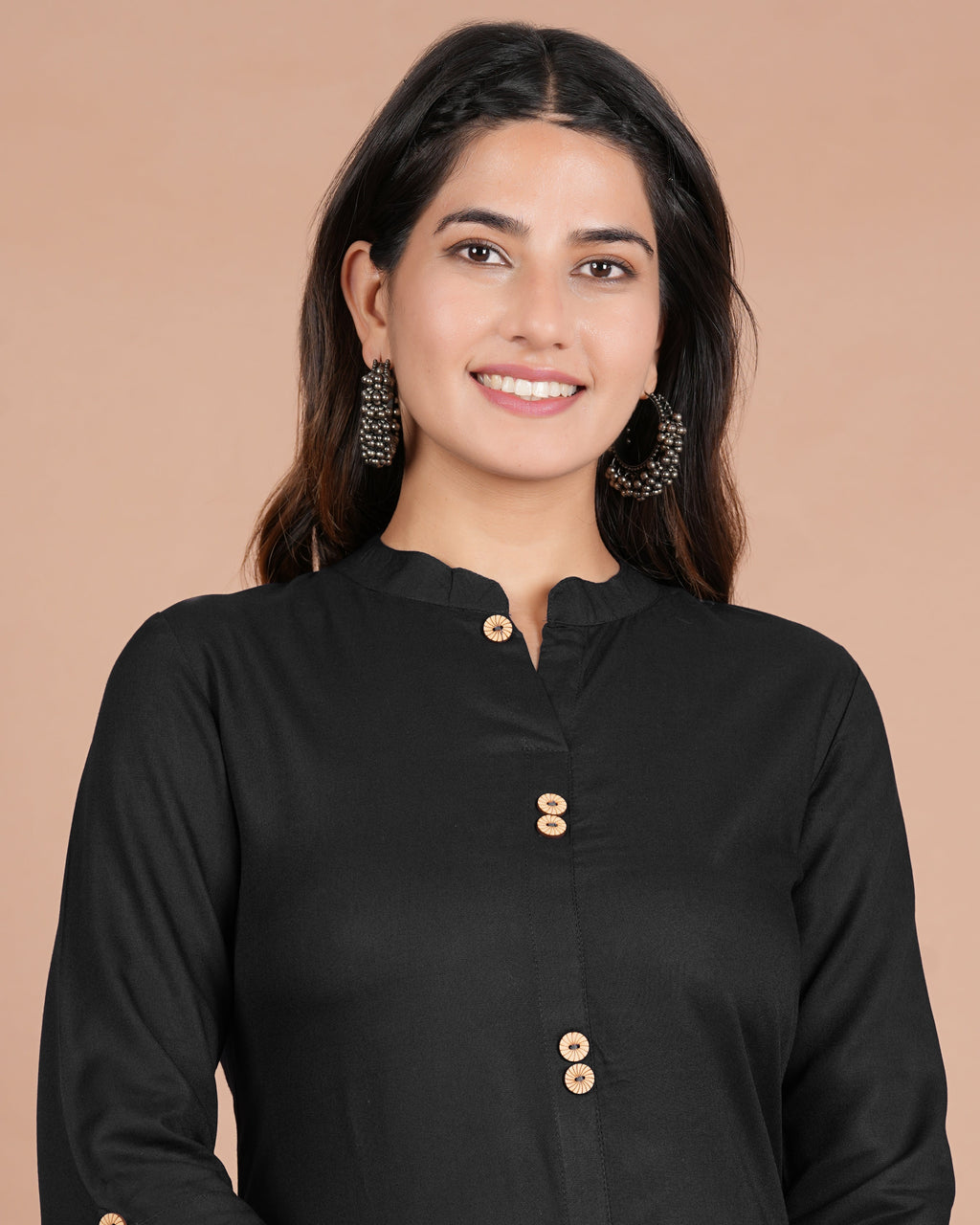 House of RP Women's Black Rayon Solid Frontslit Kurta