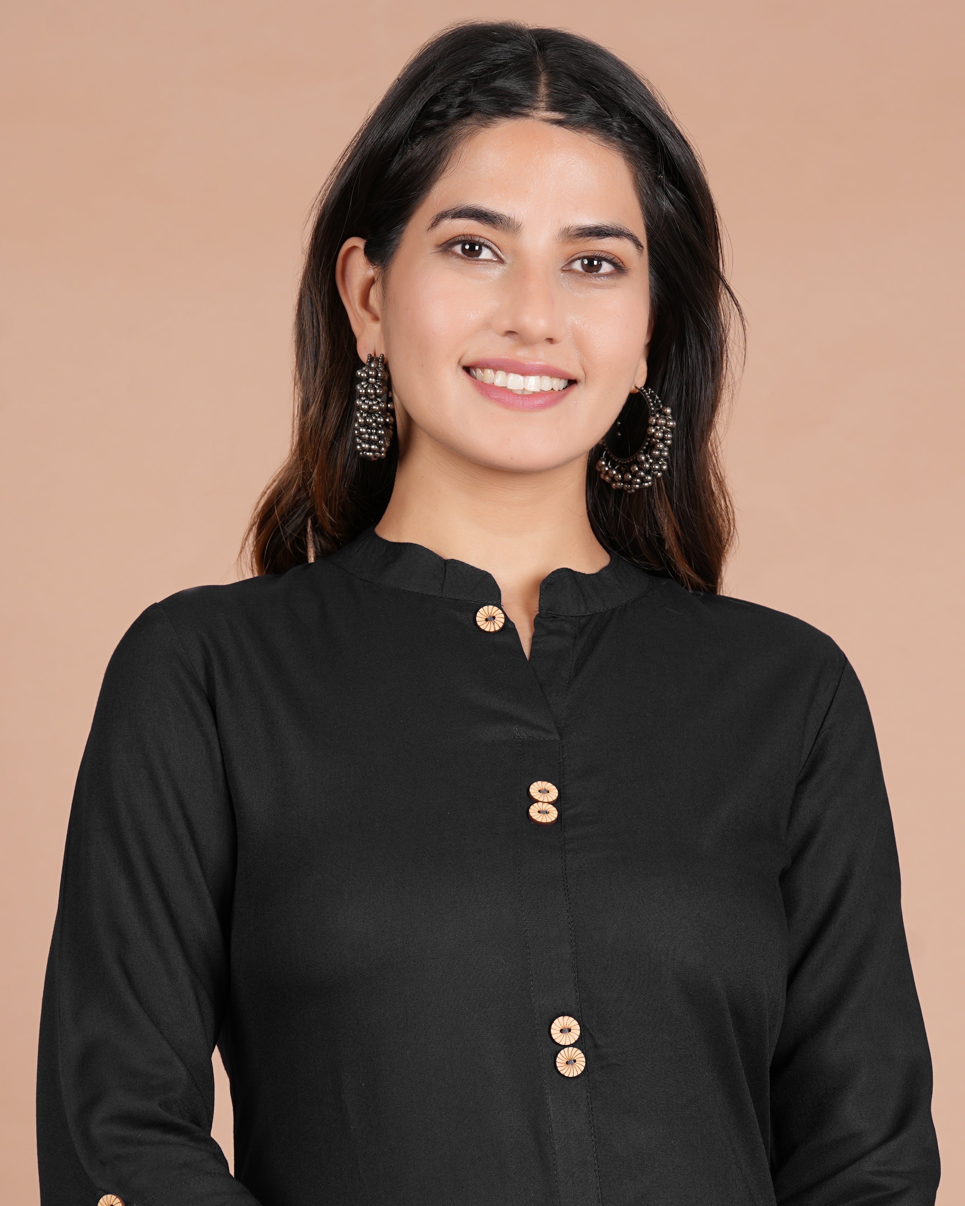House of RP Women's Black Rayon Solid Frontslit Kurta