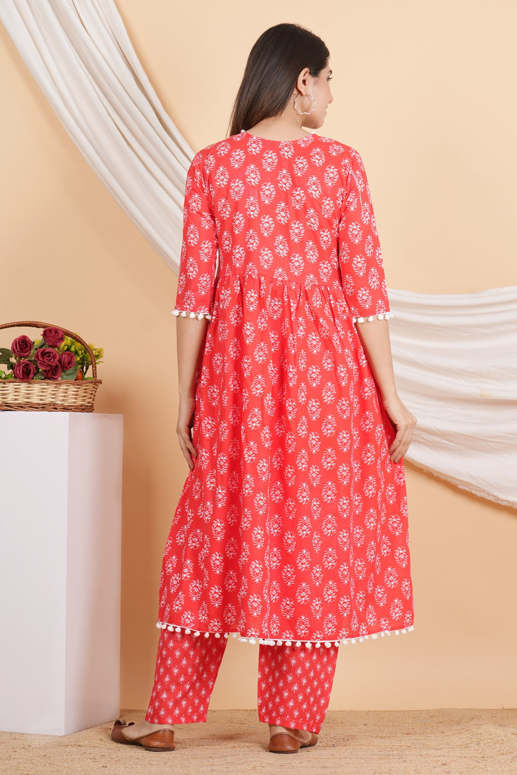 House of RP Women Red Rayon Embroidered Kurta, Pant & Dupatta Set