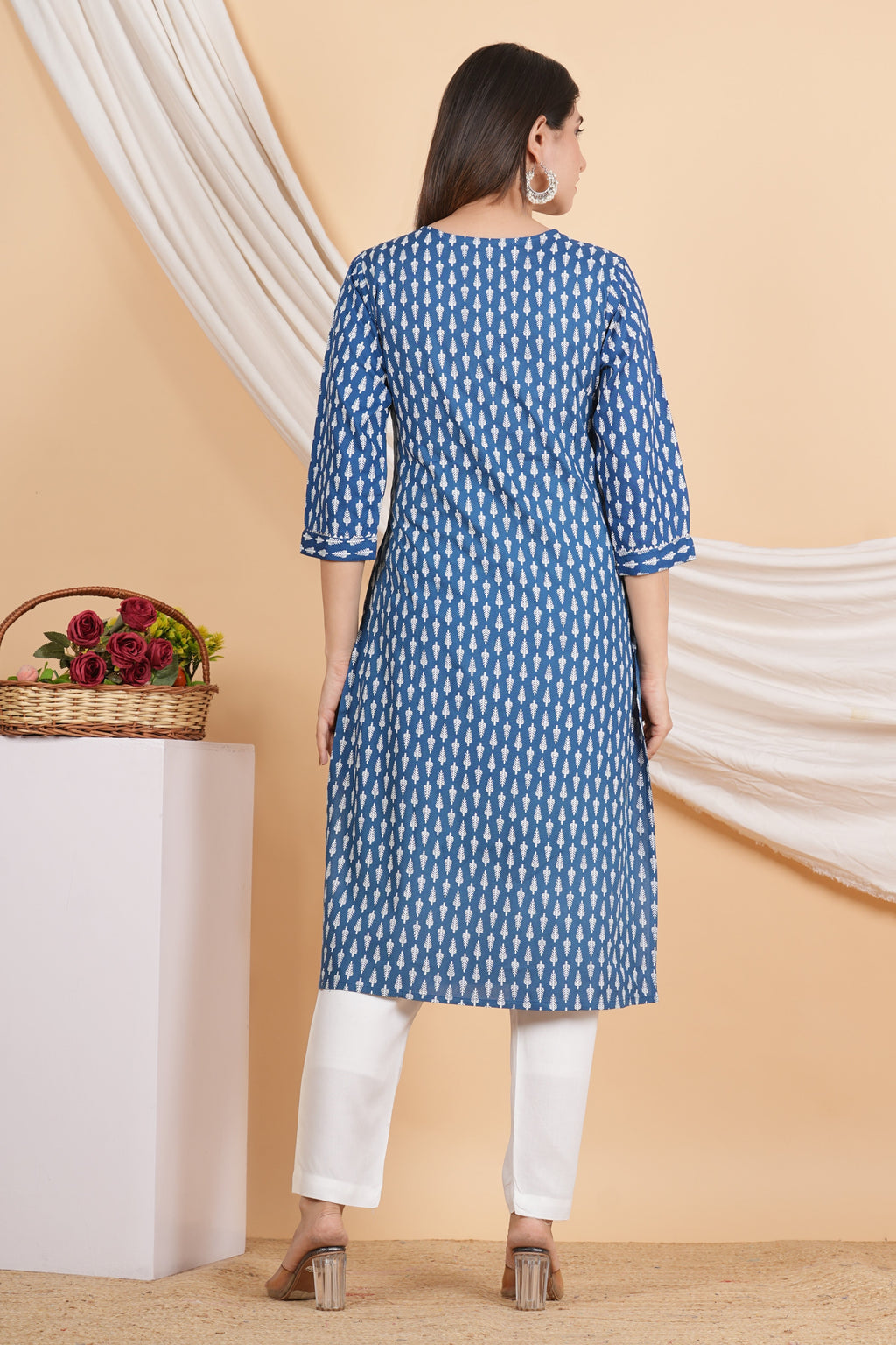 House of RP Women Sky Blue Rayon Embroidered & Printed Kurta & Pant Set