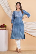 House of RP Women Sky Blue Rayon Embroidered & Printed Kurta & Pant Set