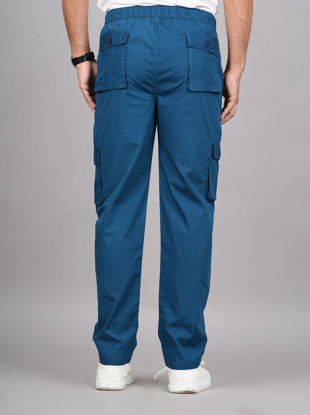 House of RP Men's Cotton DarkBlue Slim Fit Solid Cargos, Casual Trousers with Cargo Pockets