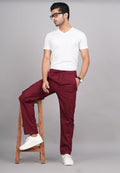 House of RP Men's Cotton Maroon Slim Fit Solid Cargos, Casual Trousers with Cargo Pockets