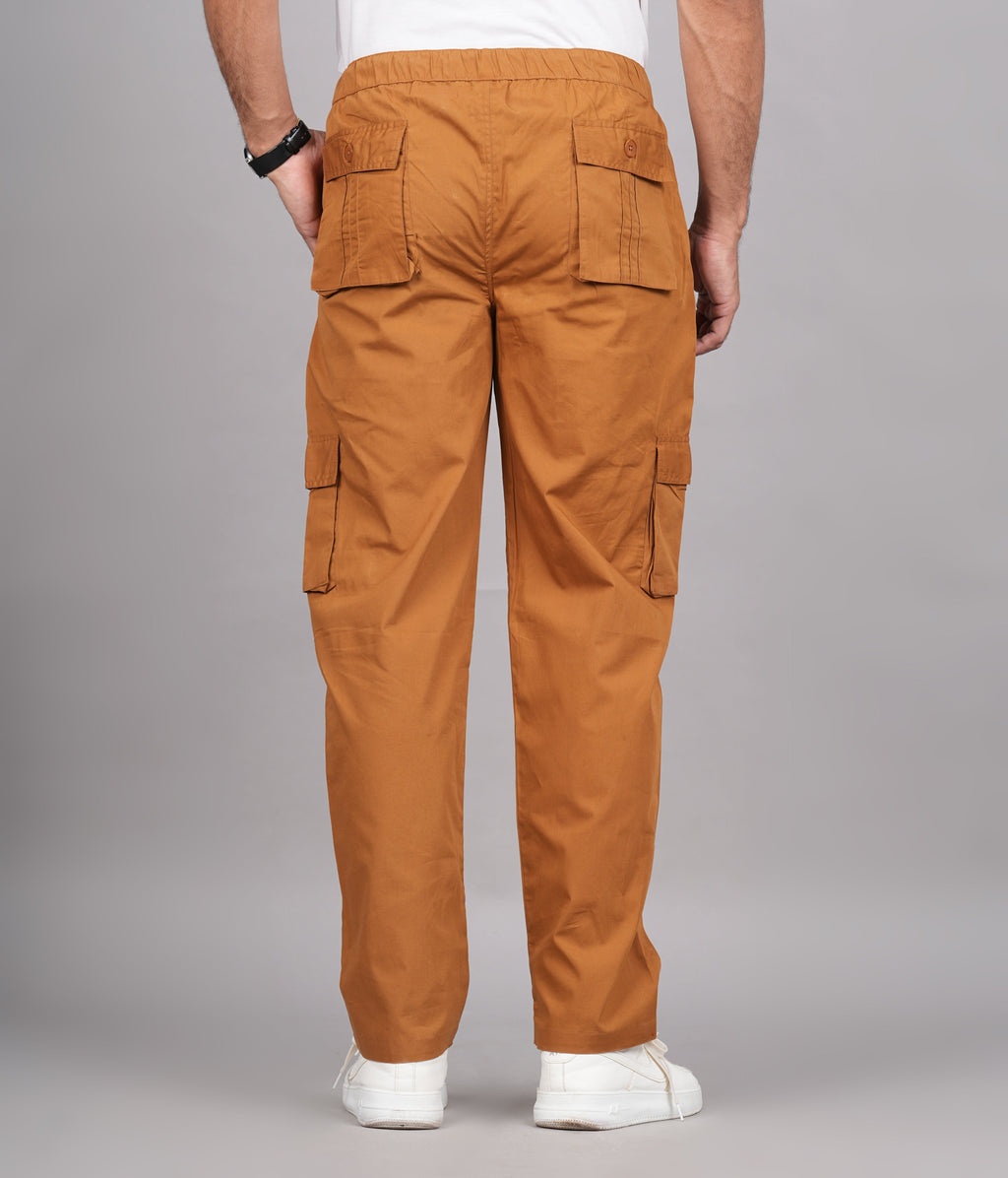 House of RP Men's Cotton Khaki Slim Fit Solid Cargos, Casual Trousers with Cargo Pockets